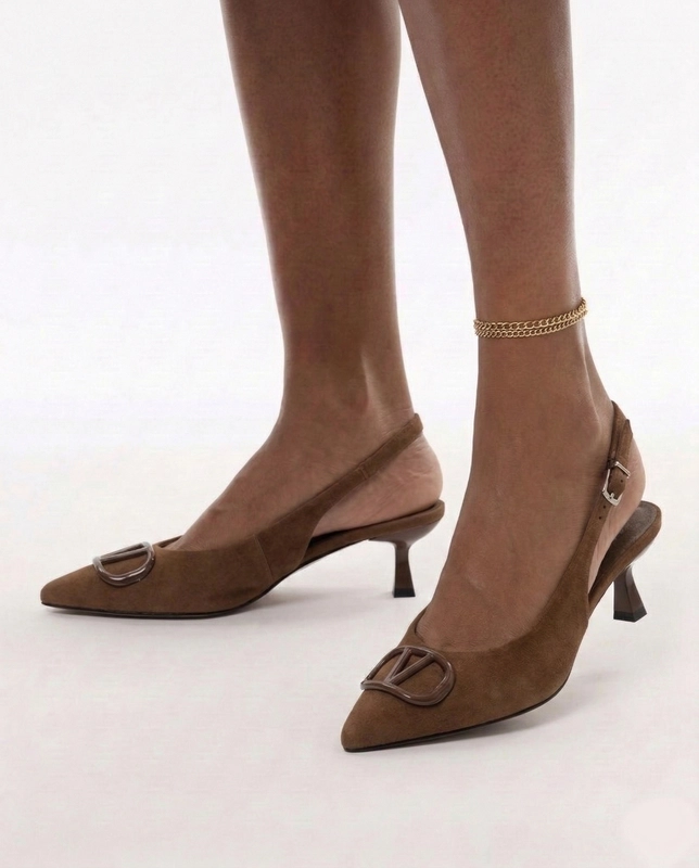 Maciejka Skórzane Czółenka Slingback Szpiczasty Nosek Obcas 6 cm Brązowy K7447-02/00-1
