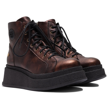 Maciejka Leather Combat Boots on Platform Metallic Brown 06309-32/00-8