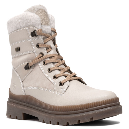 Remonte Leather Warm-Lined Ankle Boots With Side Zip Beige D0C77-60