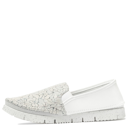 Maciejka Leather Slip-On Loafers Textured Toe White Silver 03512-70/00-0