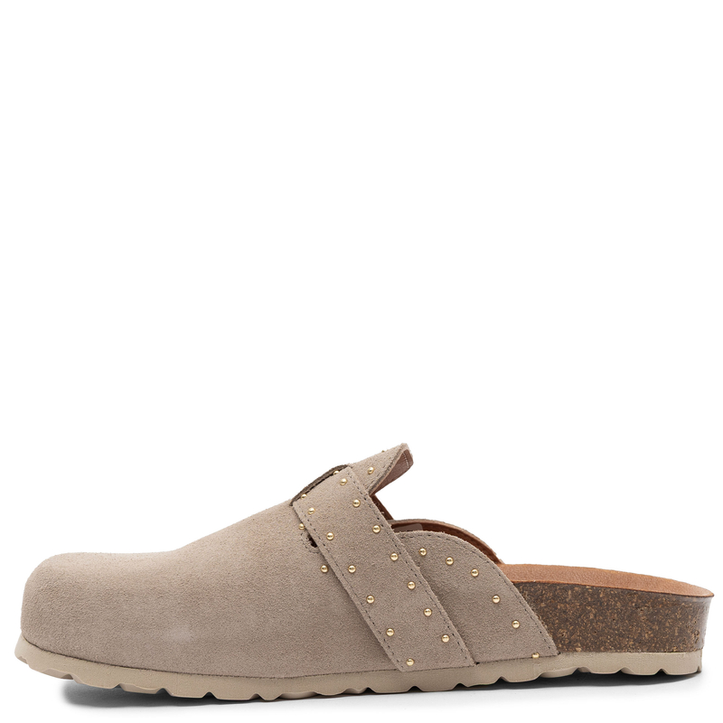 Verbenas Suede Mules With Gold Studs Beige ROE-SER-TACH-PIE