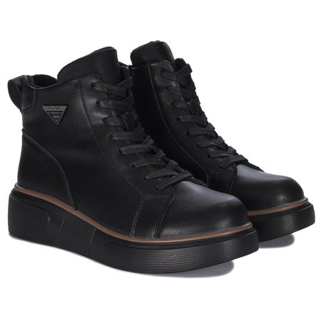 Filippo Women's Leather Ankle Boots on a Platform, Insulated, Black