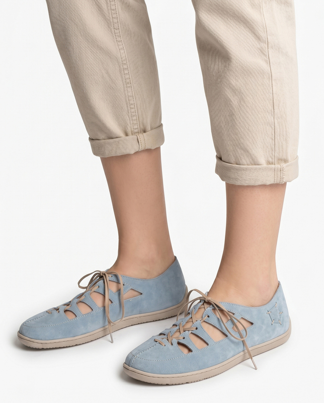 Maciejka Comfortable Openwork Women's Lace-up Suede Shoes Light Blue 06835-06/00-1