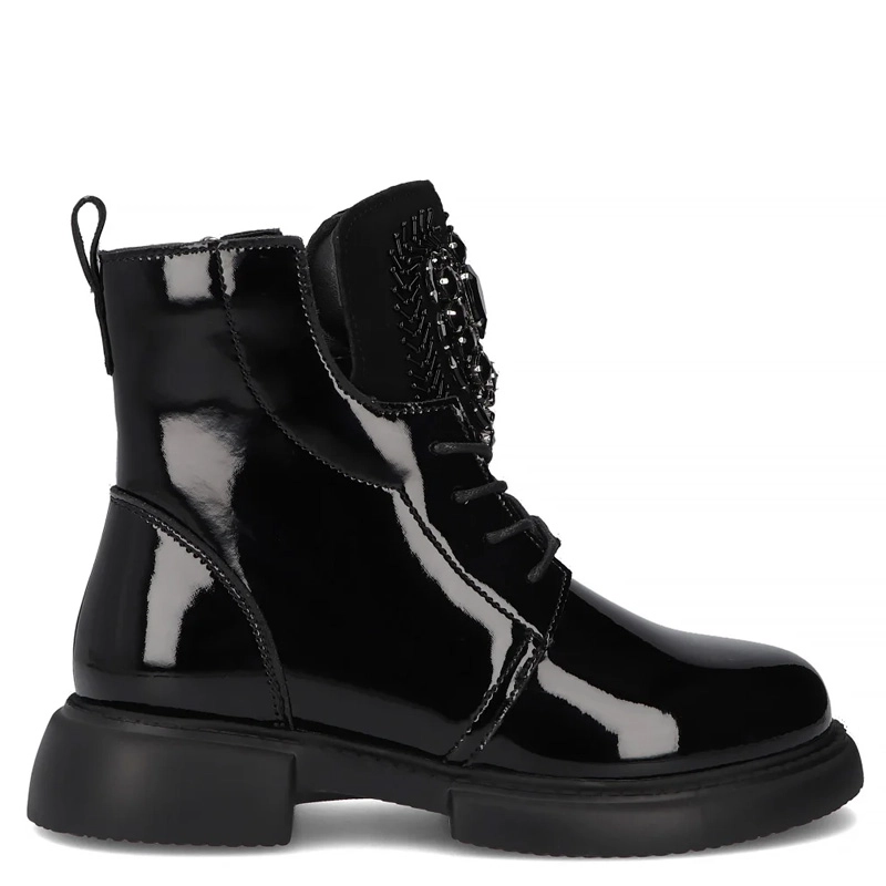 Filippo Patent Leather Ankle Boots Zip & Lace Black DBT6568-25-BK