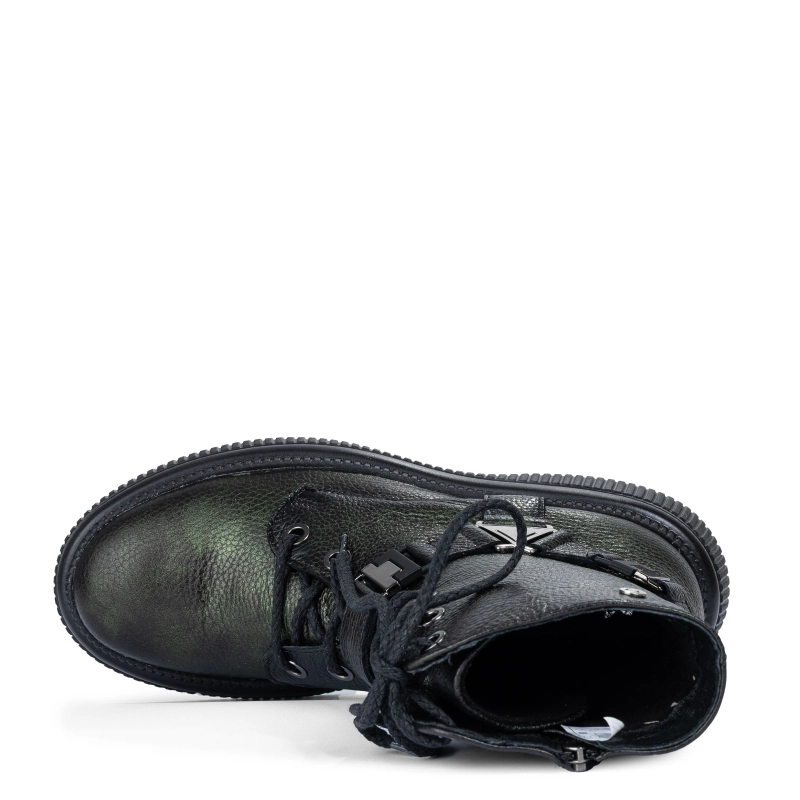 Maciejka Leather Combat Boots with Harness Metallic Green 07092-09-00-8