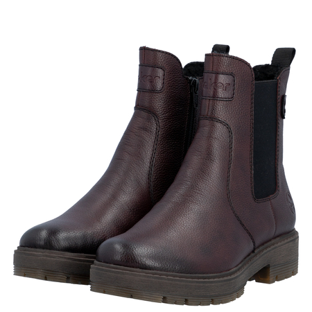 Rieker Women Natural Leather Insulated Chelsea Ankle Boots Burgundy 75860-35-RED