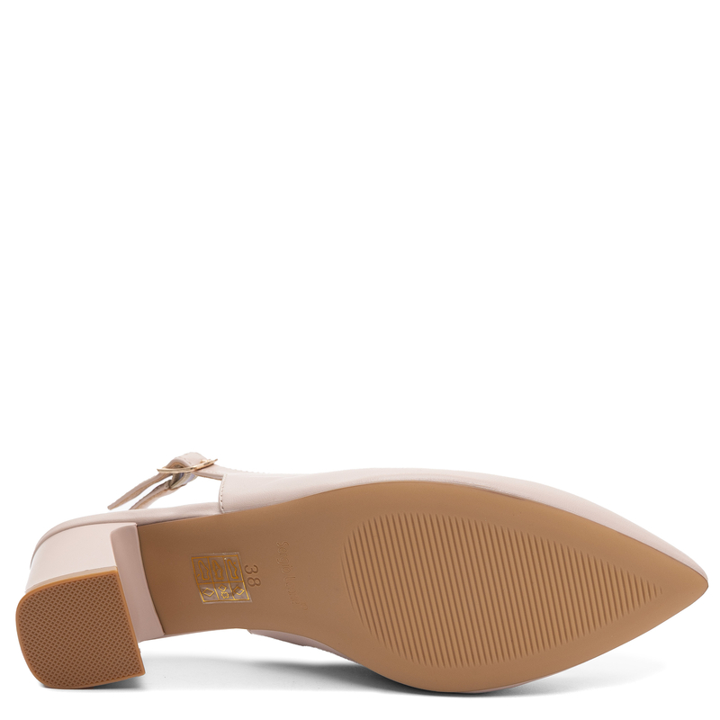 Sergio Leone Pointed Toe Slingback Pumps On Block Heel Beige SK-463-KR-R