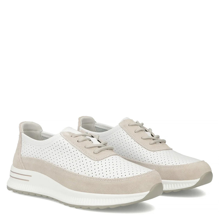 Filippo Leather Sneakers Openwork White-Beige DP6717-26-WH-GR