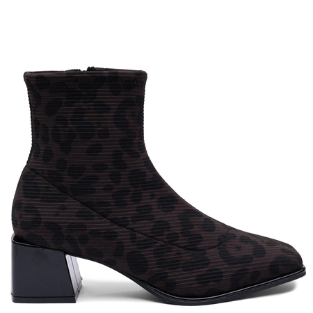 Gioseppo Fashionable Sock Block Heel Women's Ankle Boots in Dark Leopard Print 80794-NEGRO