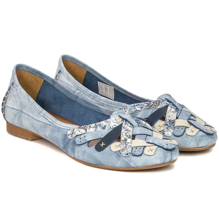 Maciejka Leather Ballet Flats Artisanal Weave Flat Heel Blue 01358-45-00-0