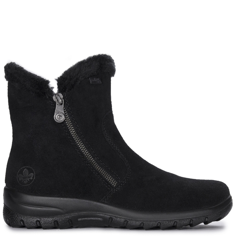 Rieker Women's Black Insulated Ankle Boots With Side Zipper L7162-00-BLK
