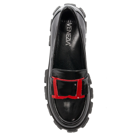Venezia Women's shoes, black lacquered leather moccasins