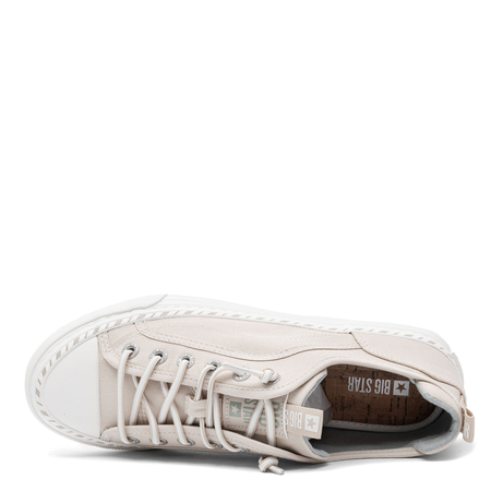 Big Star Tekstylne Sznurowane Sneakersy z Okrągłym Noskiem Beżowe TT274387-BEIGE
