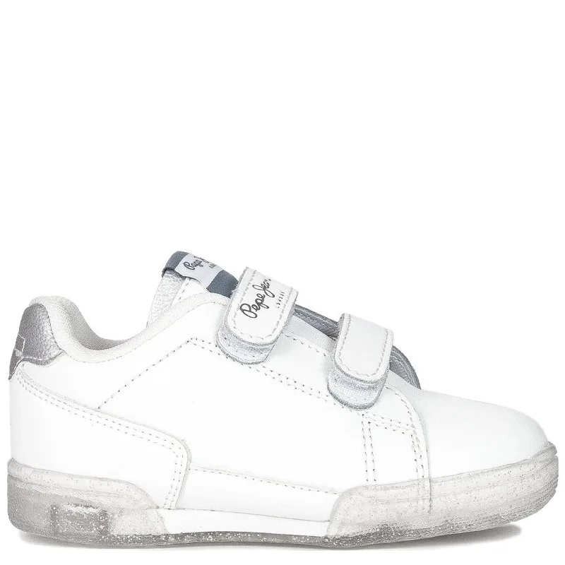 Sneakersy Pepe Jeans PGS30500 800 White Lambert Girl Glitter Kids Białe