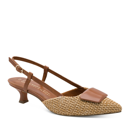 Marco Tozzi Plecione Czółenka Slingback Półbuty Beżowo-Brązowe 2-29503-44392CCOM