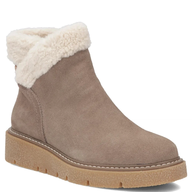 Filippo Women's Suede Faux Fur Trim Insulated Platform Ankle Boots Taupe Beżowe DBT7934-26-TP