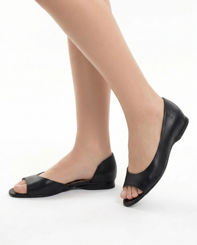 Maciejka Leather Summer Slip-On Shoes With Open Toe Black 00554-01/00-1