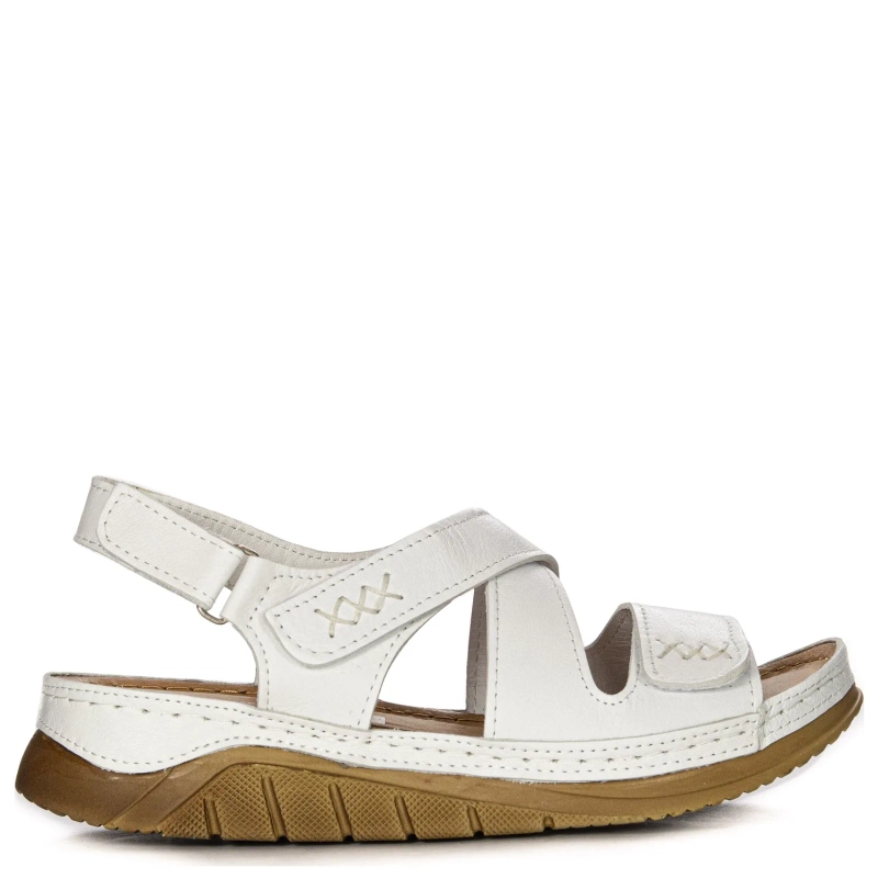 Maciejka Wygodne Skórzane Sandały Na Platformie Białe L4496-11/00-1