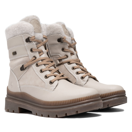 Remonte Leather Warm-Lined Ankle Boots With Side Zip Beige D0C77-60-BE