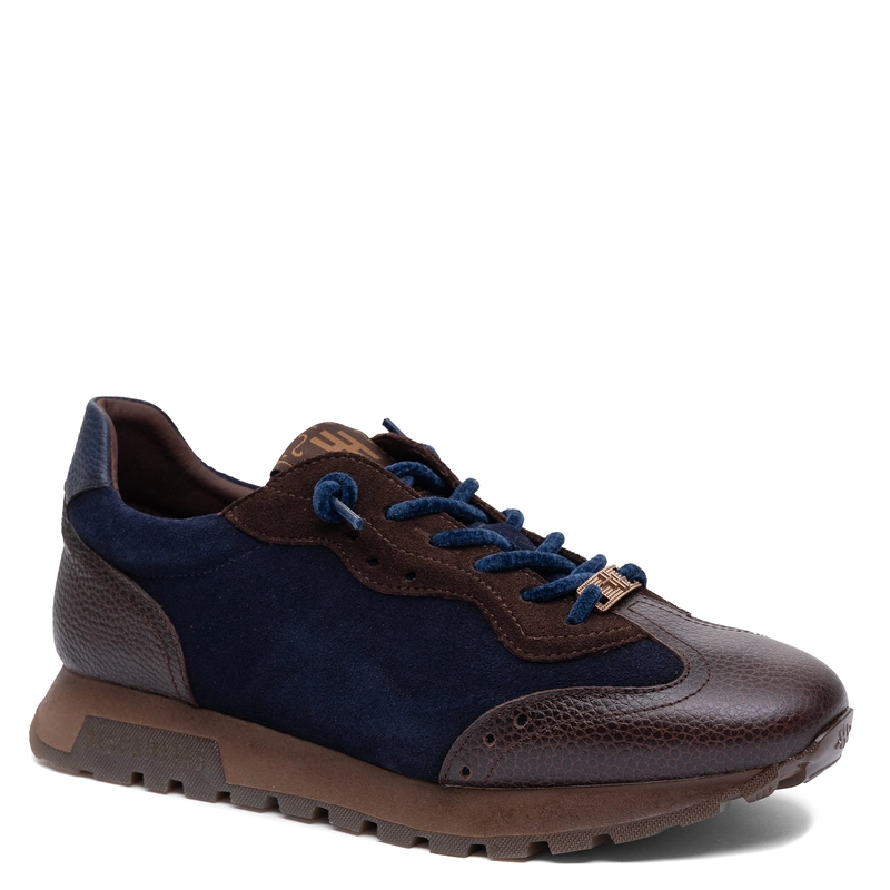 Hispanitas Skórzane Półbuty Sneakersy Damskie Sznurowane Granatowo-Brązowe CHI265106-ESP
