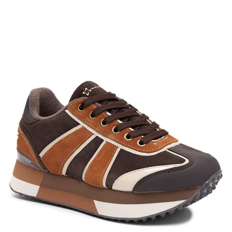 Maciejka Brązowe Skórzane Sneakersy Damskie Na Platformie Pomarańczowe M7356-02/00-7  HTML