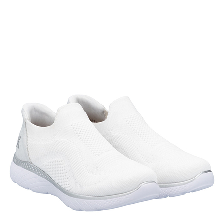 Rieker Sneakersy Wsuwane Ażurowe z Srebrnym Detalem Białe M5072-80