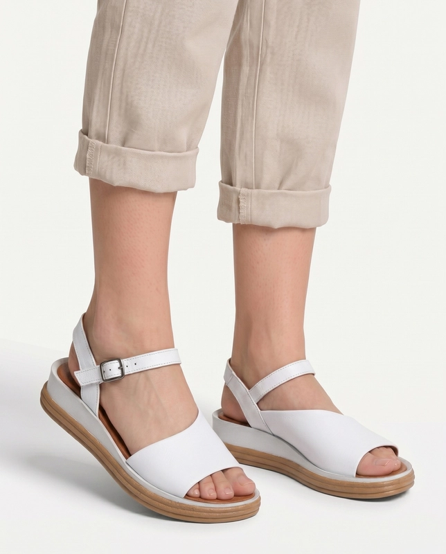 Maciejka Fashionable Leather Wedge Sandals White L7629-11/00-1