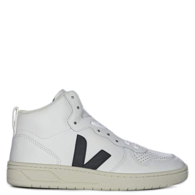Veja Sneakersy damskie skórzane wysokie White Black białe