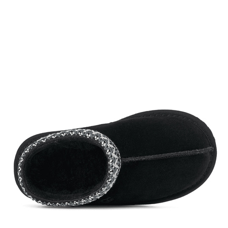 UGG Leather Kids Slippers With Natural Fur Slip-On Black 1019066K-BLK