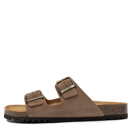 Scholl Leather Adjustable Men's Slide Sandals Double Buckles Brown F32579-1062