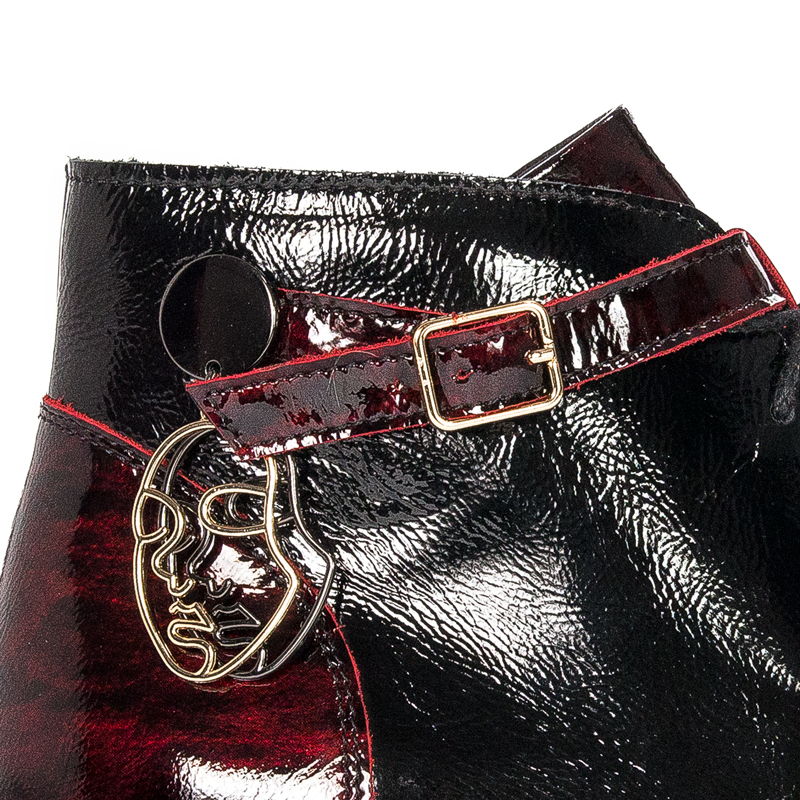 Maciejka Patent Leather Lace-Up Ankle Boots Side Zipper Burgundy 5743A-23/00-7