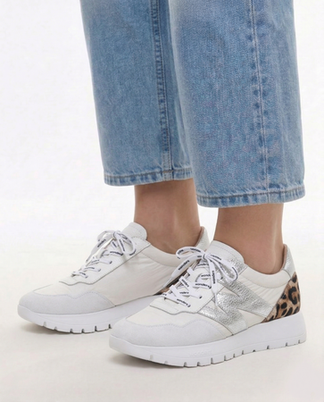 Wonders Women's Leather Platform Sneakers White-Silver Leopard A-24100-BLANCO