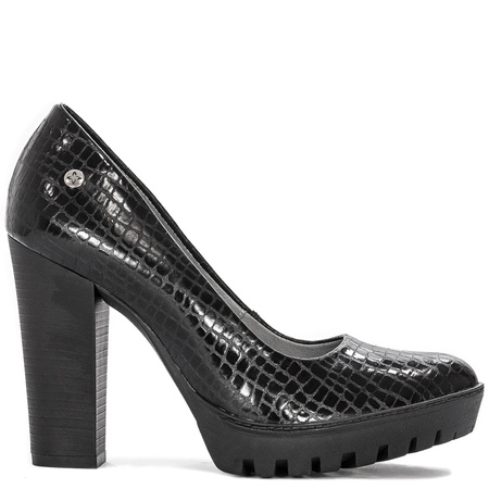 Maciejka Leather Pumps on Block Heel and Platform Black 02629-43-00-1