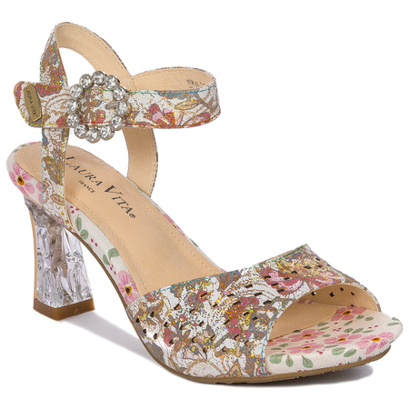 Laura Vita Women's Leather Sandals On Heel Nino 01 Beige