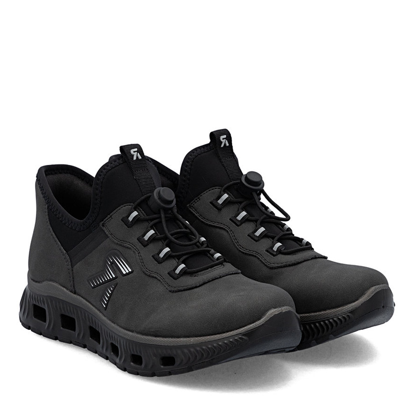 Rieker Comfortable Elastic-Lace Low Shoes Cushioning Sole Black M6065-45-BLACK