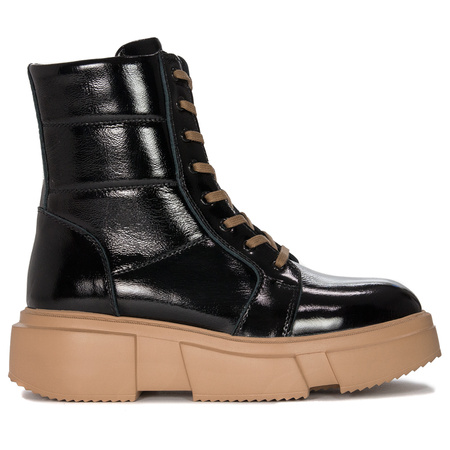 Botki Venezia Black skórzane lakierowane Czarne