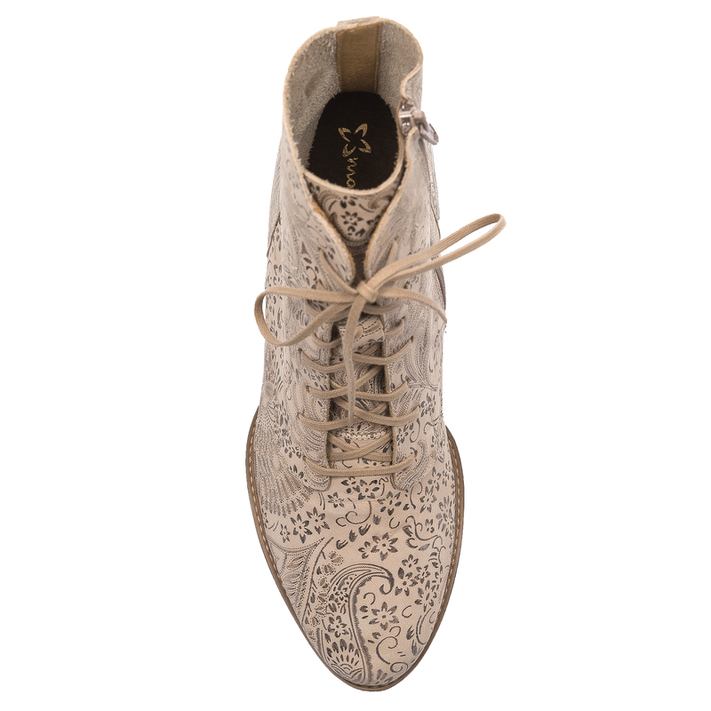 Maciejka Fashion Leather Floral Lace-Up Ankle Boots Beige Gold 06391-04/00-1