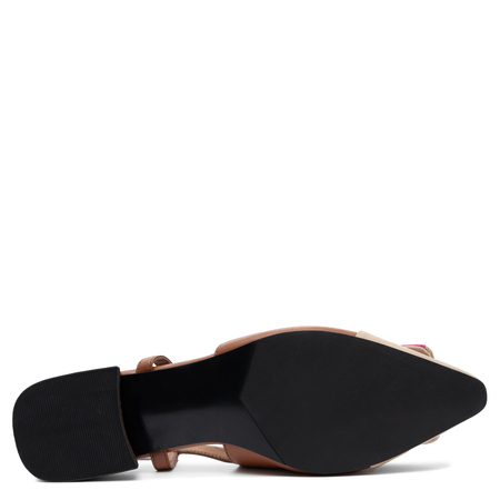 Maciejka Skórzane Czółenka Slingback na Niskim Obcasie Beżowo-Brązowo-Różowe K7427-02/00-1