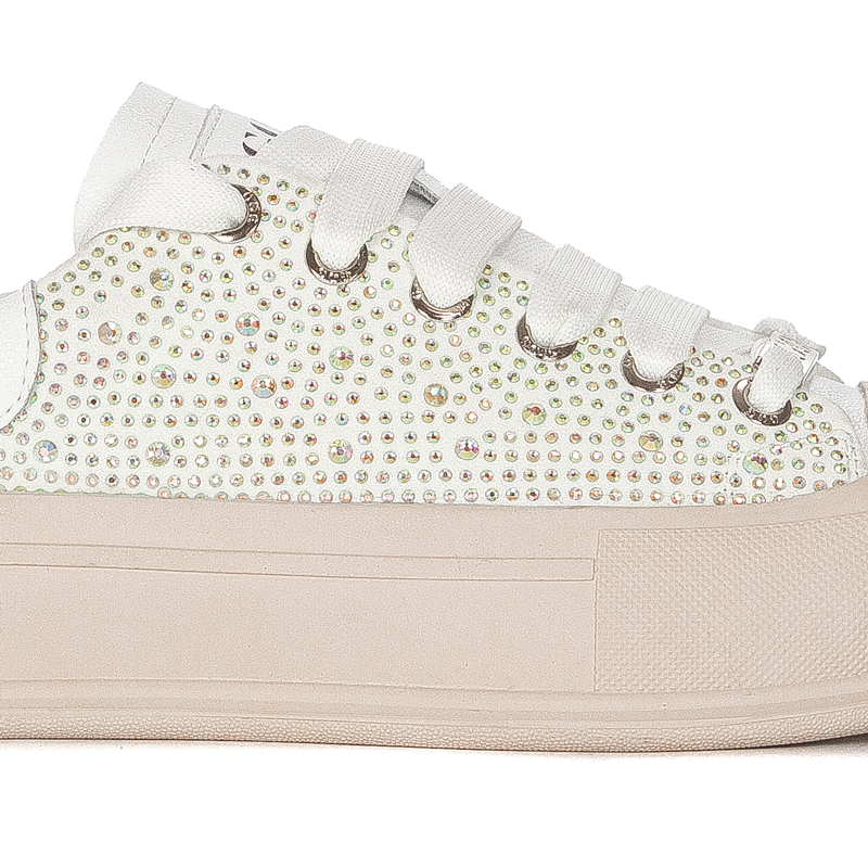 GOE Sneakersy damskie półbuty na platformie z cyrkoniami białe