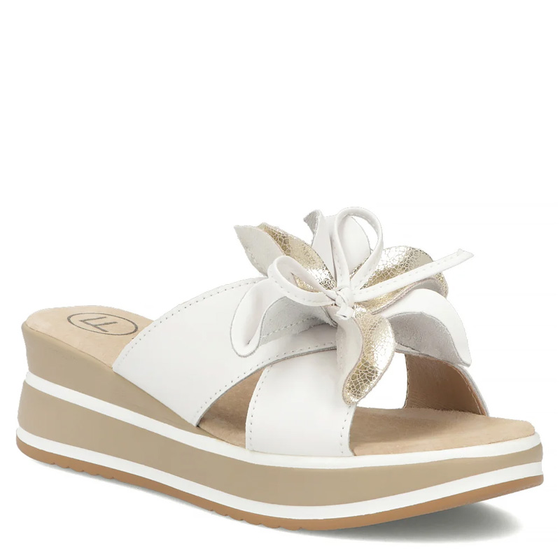 Filippo Leather Wedge Mules With Flower Decoration White DK7636-26-WH