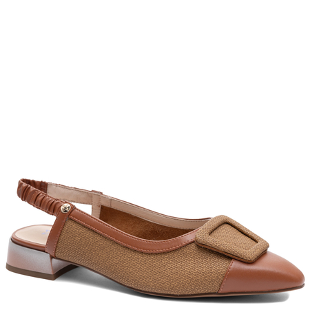 Maciejka Skórzane Czółenka Slingback na Niskim Obcasie Brązowe K7466-29/00-1
