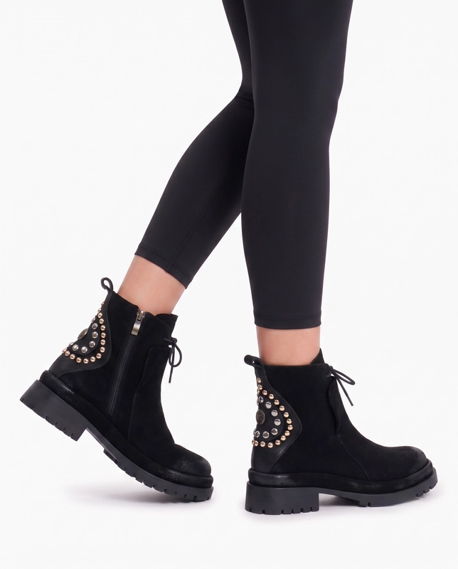Maciejka Leather Lace-Up Boots with Decorative Studs Black K7747-01/00-7