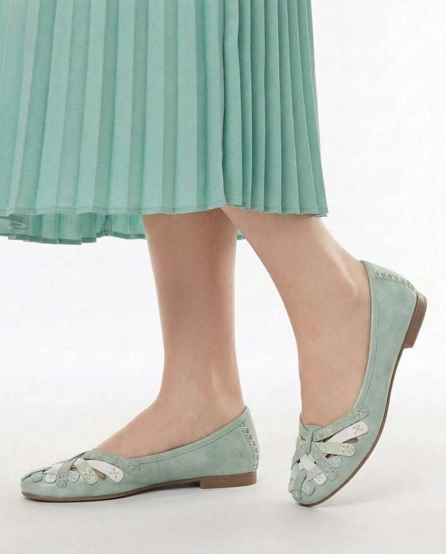 Maciejka Leather Braided Ballet Flats Slip-On Green 01358-50/00-1
