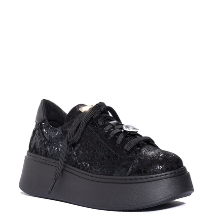 Maciejka Leather Platform Sneakers Jeweled Detail Black 6191W-02/00-8