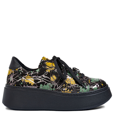 Maciejka Skórzane Na Platformie Czarne Sneakersy z Abstrakcyjnym Wzorem 6191W-07/00-8