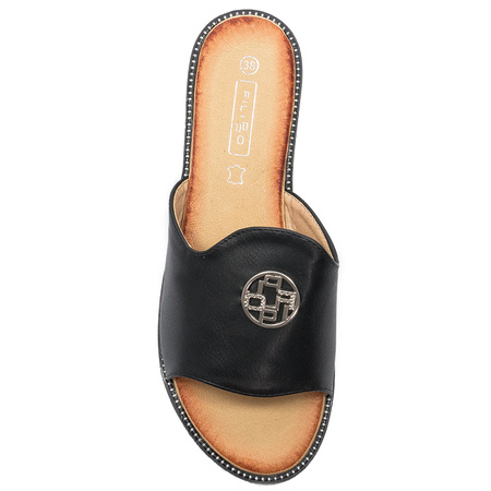 Filippo Women's Black Leather Flat Slippers