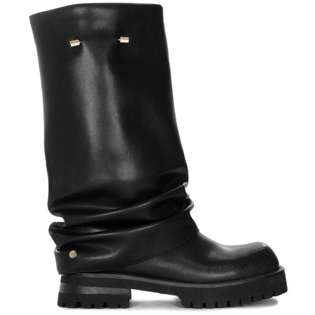 Maciejka Leather Slouchy Boots Flat Sole Black K7208-01/00-8