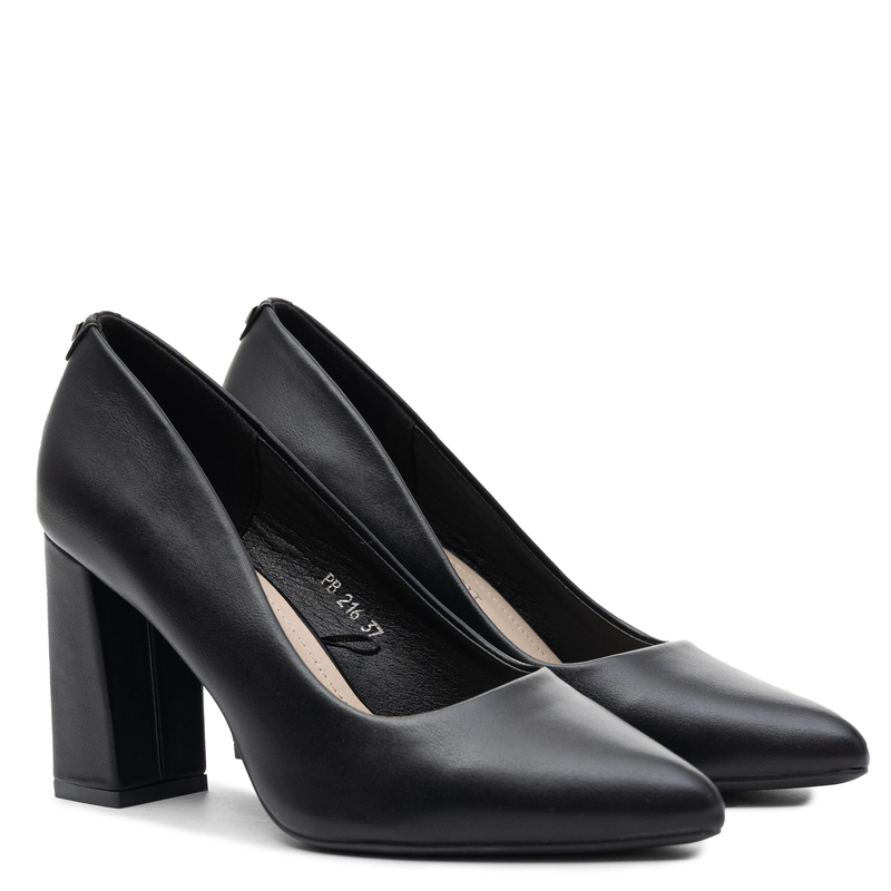 Sergio Leone Pointed-Toe Block-Heel Pumps Black PB216-CZARNY-PU