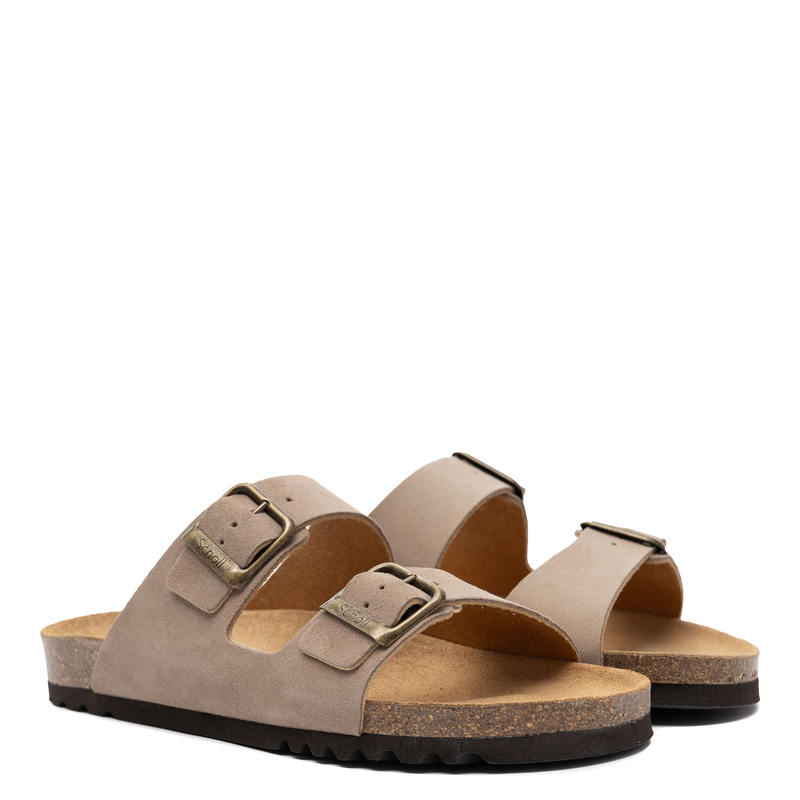 Scholl Leather Comfortable Adjustable Buckle Slides Beige F32579-2361