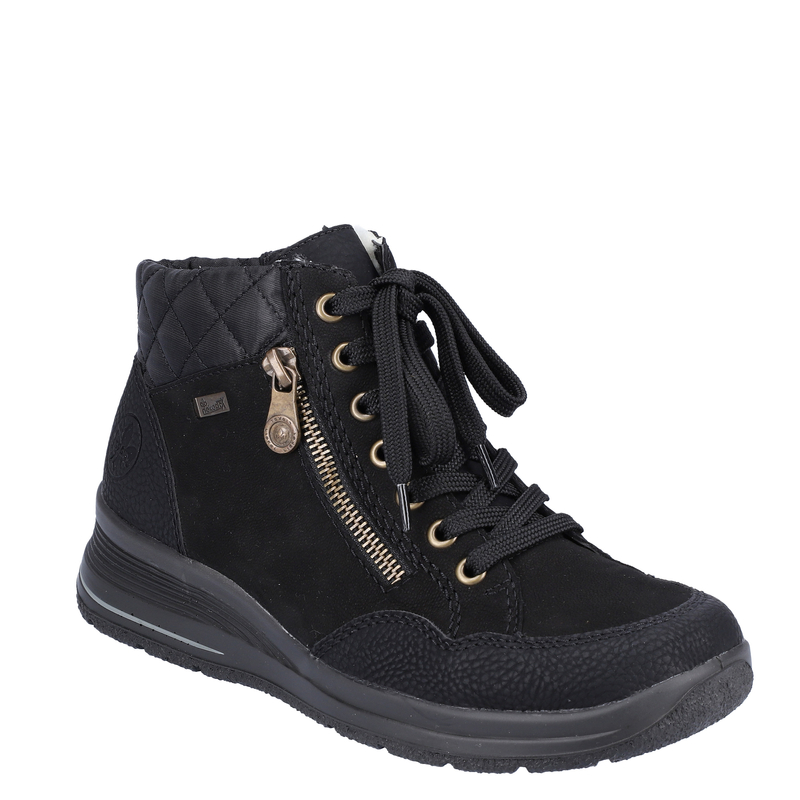 Rieker Ocieplane Skórzane Botki Na Platformie Czarne L7701-00-BLK